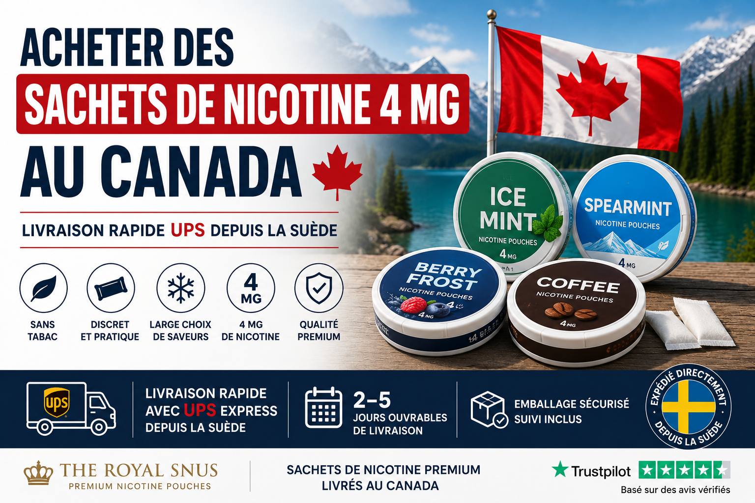 Acheter des Sachets de Nicotine 4 mg au Canada avec Livraison Rapide UPS depuis la Suède
