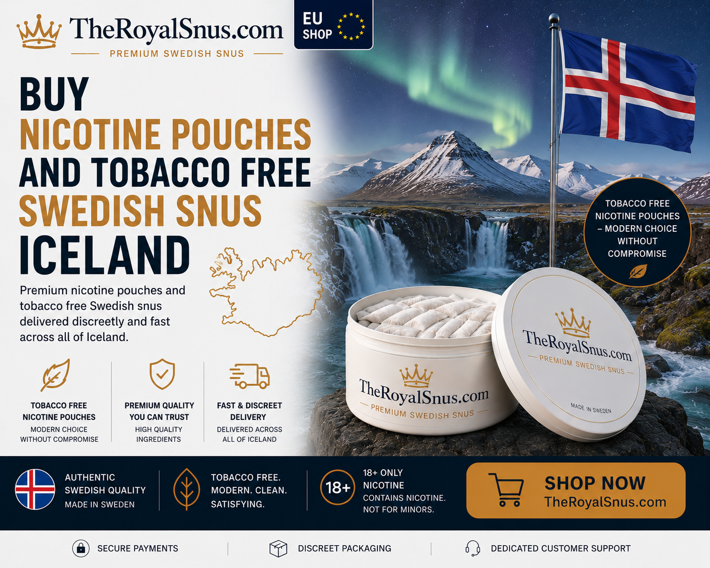 Buy Nicotine Pouches and tobacco free Swedish Snus Iceland