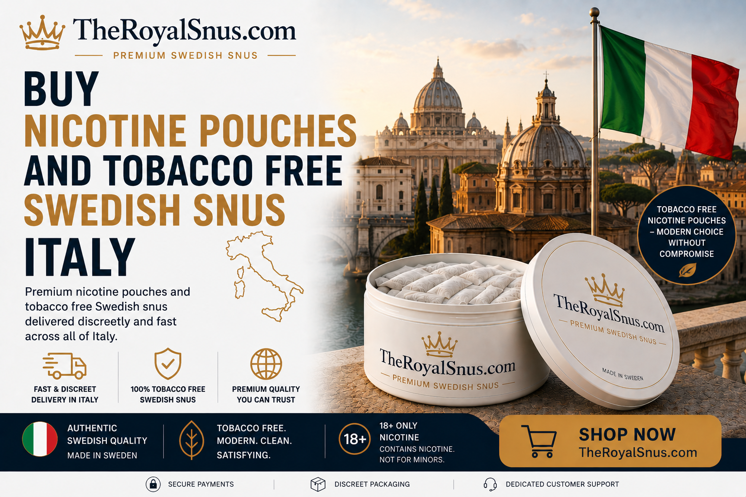 Buy Nicotine Pouches and tobacco free Swedish Snus Italy