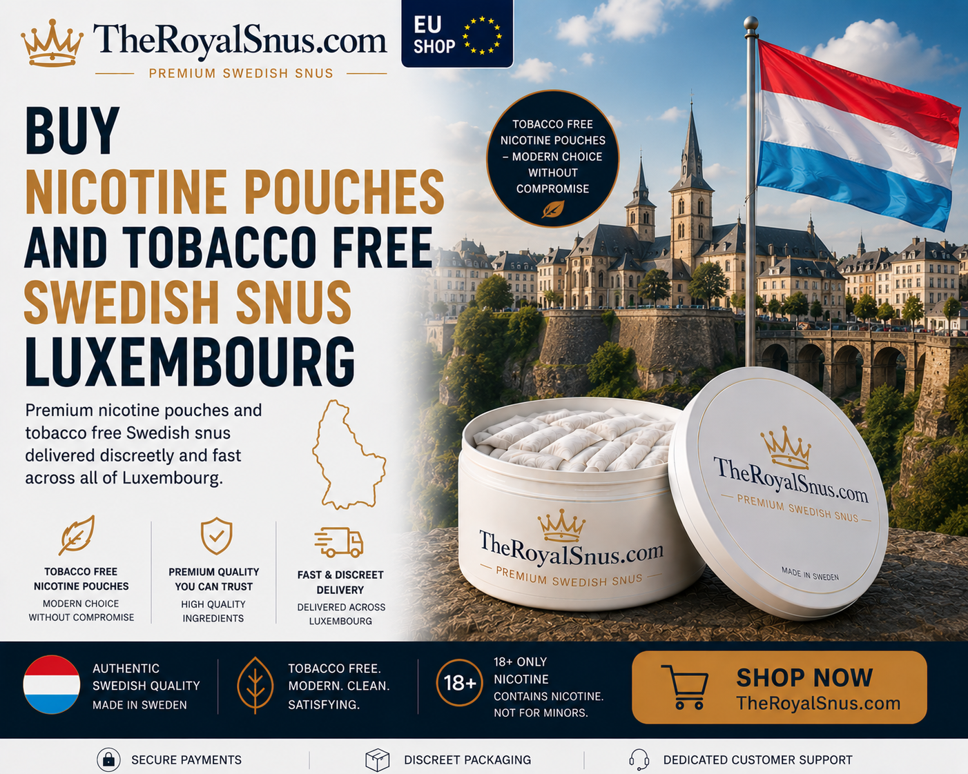 Buy Nicotine Pouches and tobacco free Swedish Snus Luxembourg