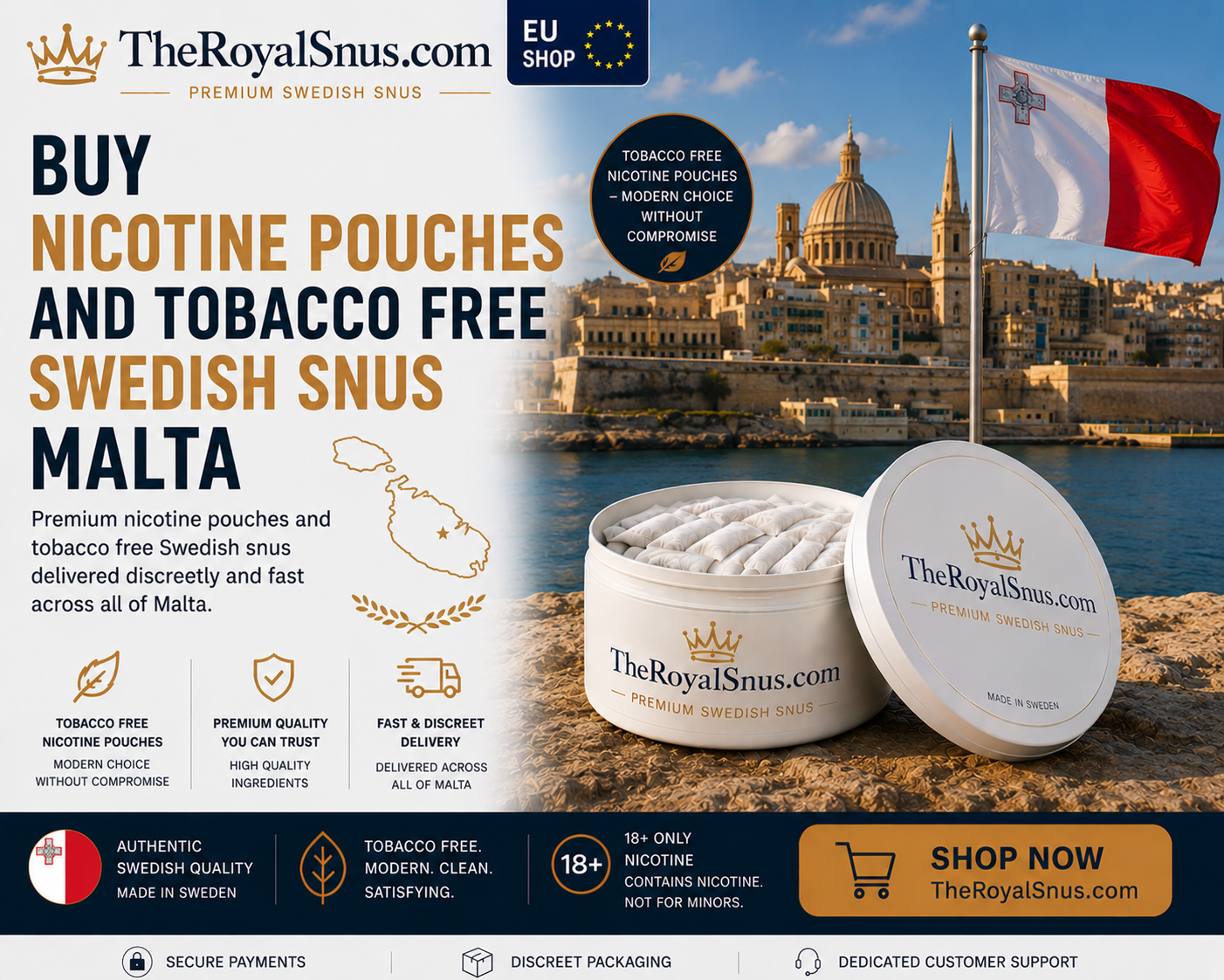 Buy Nicotine Pouches and tobacco free Swedish Snus Malta