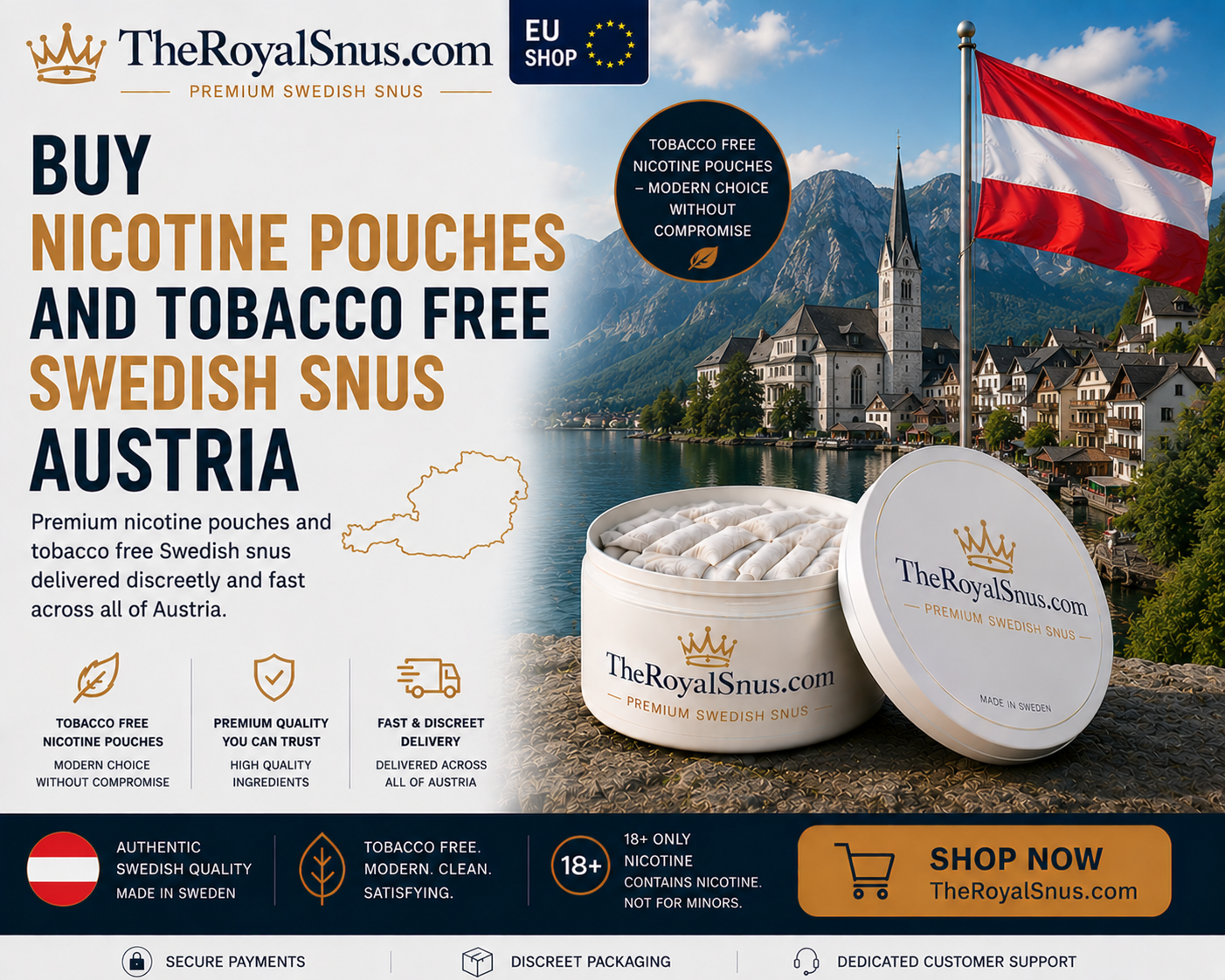 Buy Nicotine Pouches and tobacco free Swedish Snus Austria