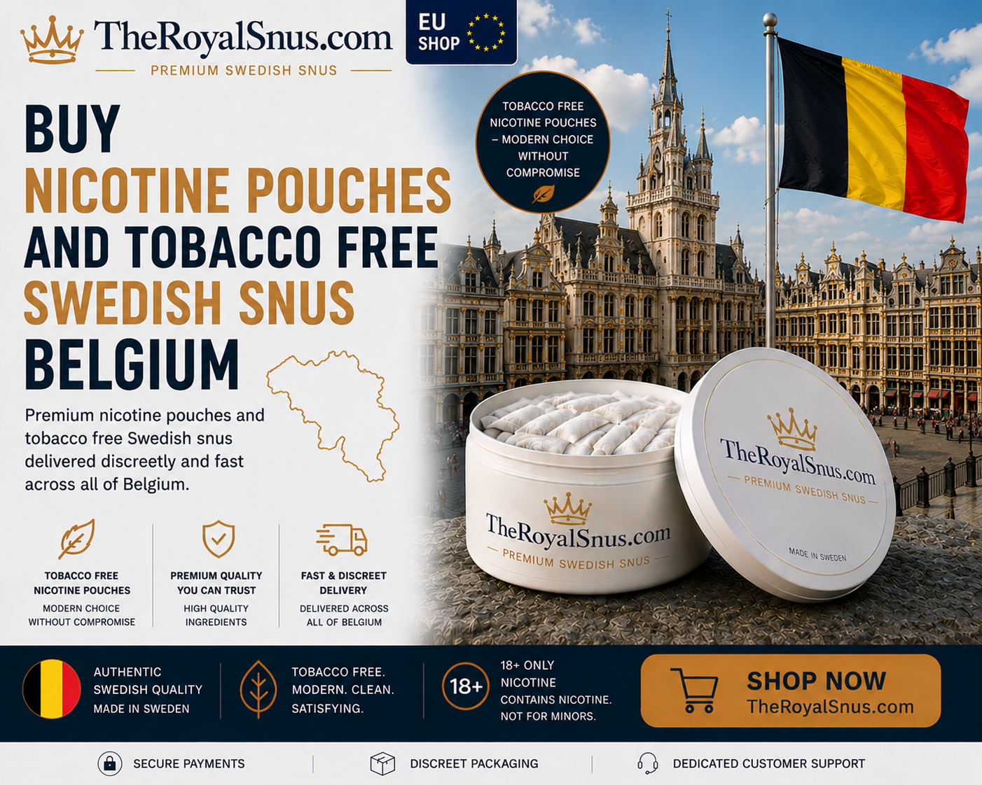 Buy Nicotine Pouches and tobacco free Swedish Snus Belgium