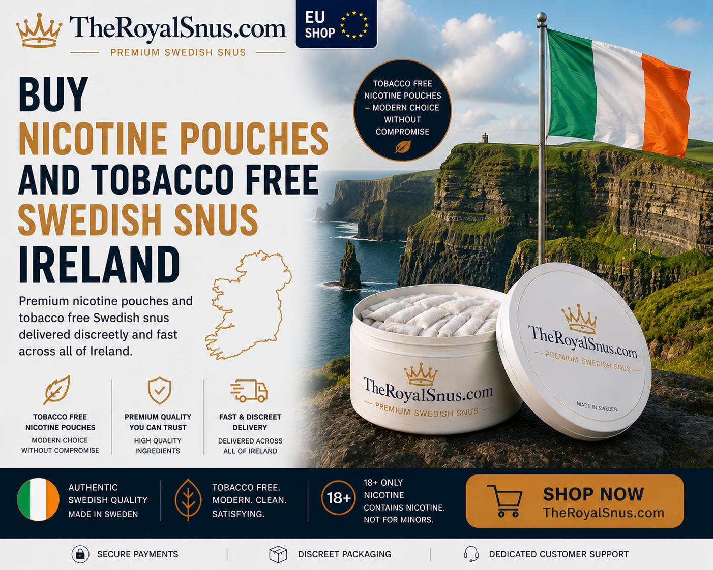 Buy Nicotine Pouches and tobacco free Swedish Snus Ireland
