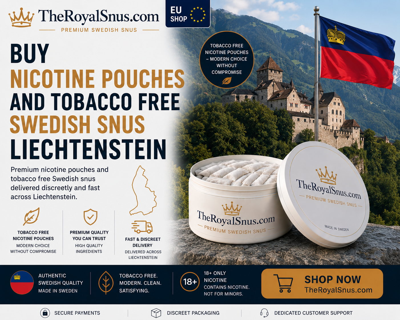 Buy Nicotine Pouches and tobacco free Swedish Snus Liechtenstein