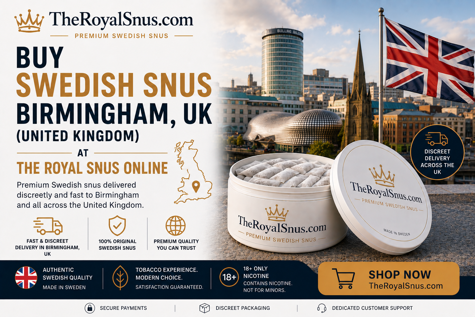 Buy Swedish Snus Birmingham, UK (United Kingdom) at The Royal Snus Online