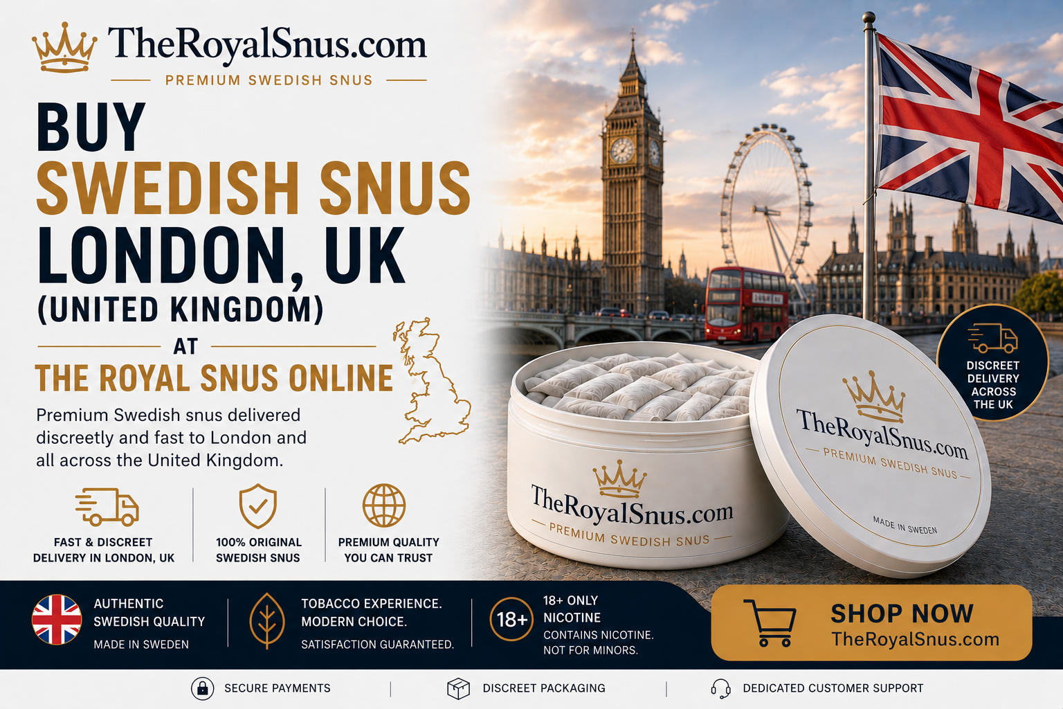 Buy Swedish Snus London, UK (United Kingdom) at The Royal Snus Online