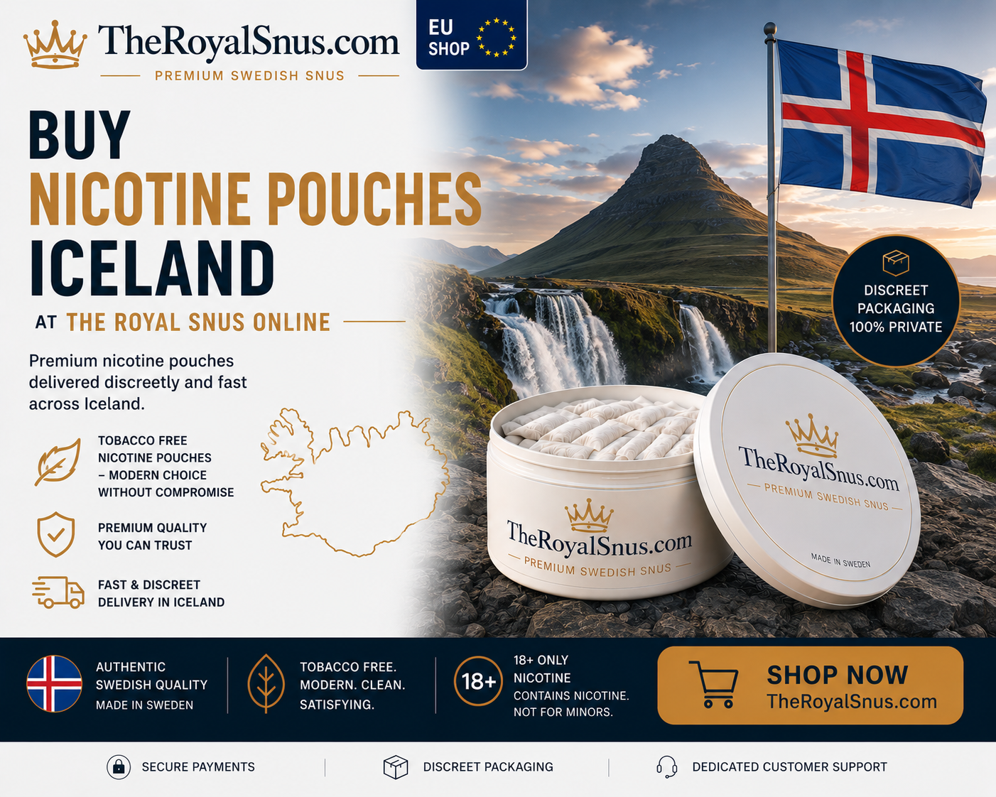 Buy nicotine pouches Iceland at The Royal Snus Online EU Shop
