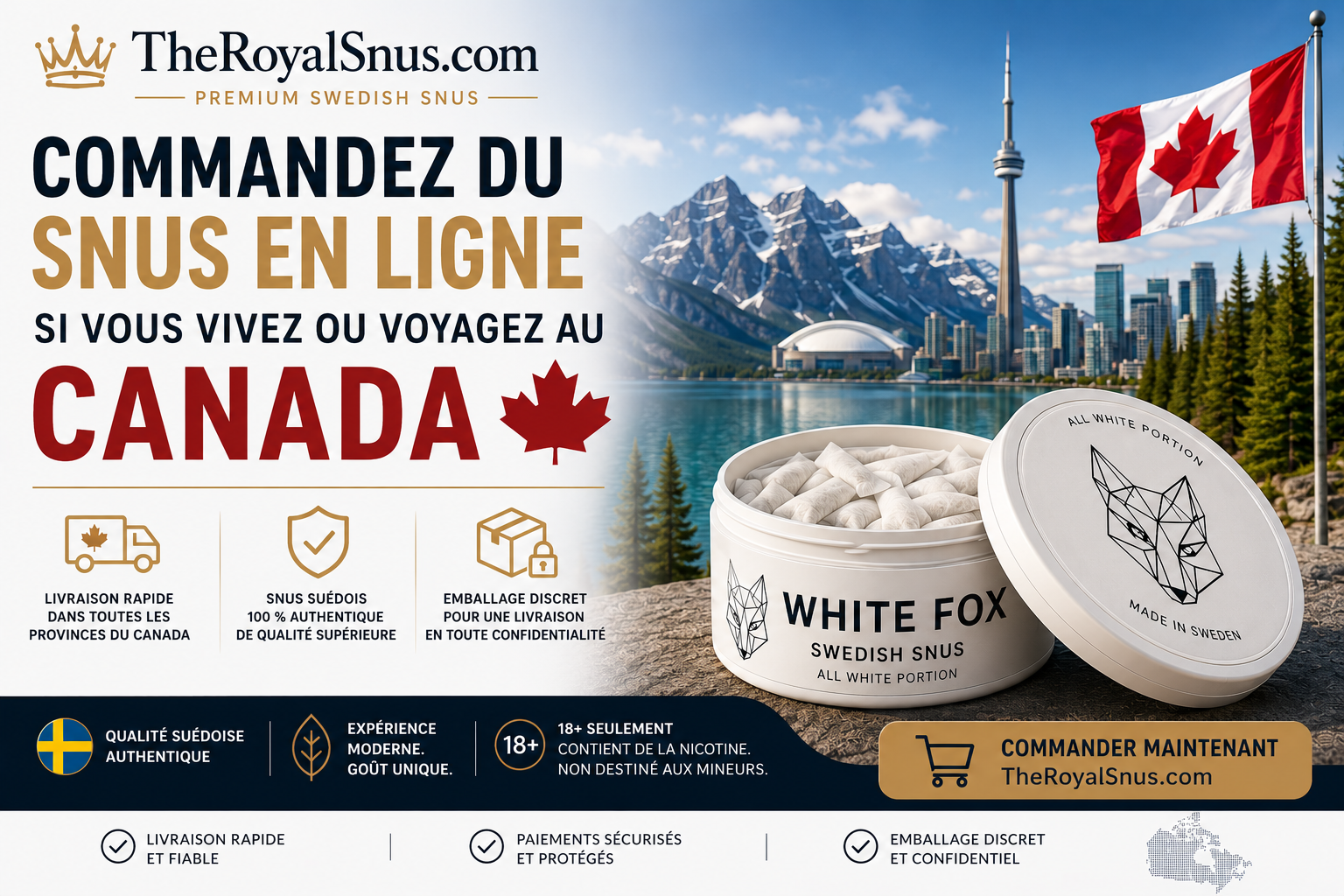 Commandez du snus en ligne si vous vivez ou voyagez au Canada