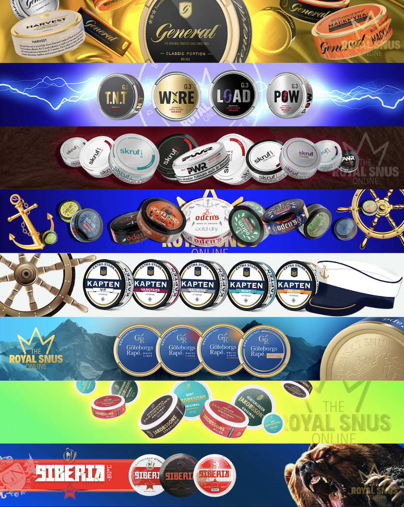 General, Skruf, Odens, Siberia, Kapten, Göteborgs Rapé, Jakobssons, G3 And Much More Of Swedish Snus Available At The Royal Snus Online